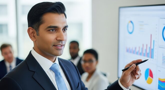 Indian CFO Delivering Financial Review to Executive Board