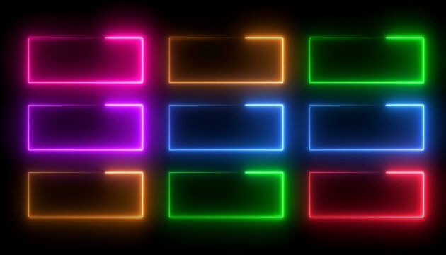 Various glowing neon rectangle shapes on black surface