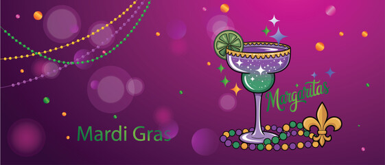 Mardi Gras Margarita Cocktail with Beads and Sparkles © Nusrat