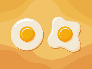 A delightful and visually appealing illustration featuring two perfectly cooked fried eggs set against a warm, wavy yellow background, symbolizing comfort and breakfast.