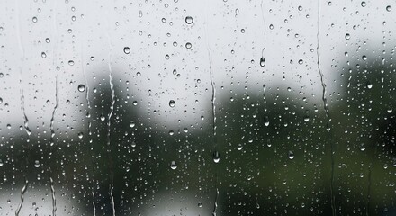 Obraz premium Raindrops on a Window - A Close-Up View of a Rainy Day.