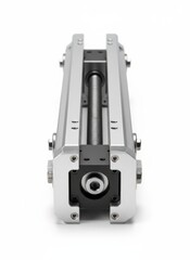 Close up view of a mechanical linear actuator with threaded rod and bearing mechanism