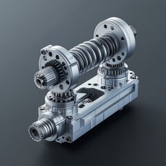 Detailed metallic worm gear mechanism with rotating components and precision engineering