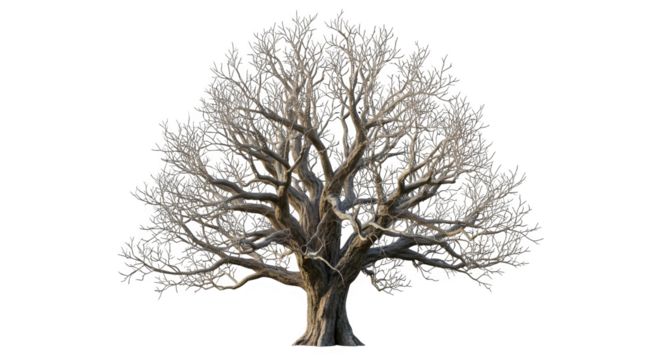 Bare tree silhouette with twisted branches isolated on transparent background - Powered by Adobe