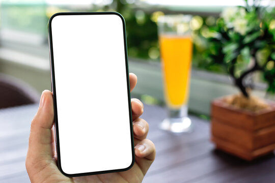 man hand holds phone with isolated screen background glass beer - Powered by Adobe