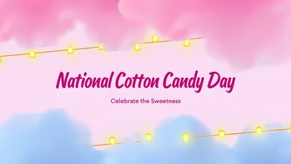 National Cotton Candy Day Celebration Banner with Lights
