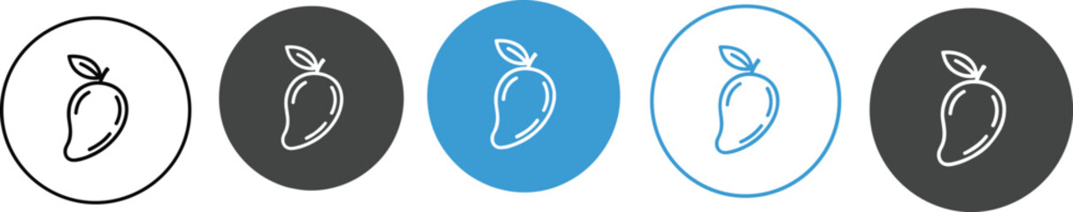 Set of Mango Fruit Line Icons in Circular Badges with Simple Modern Style.