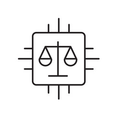 Fototapeta premium A vector icon representing a fair algorithm with balance scales inside a chip, created in line style with editable stroke