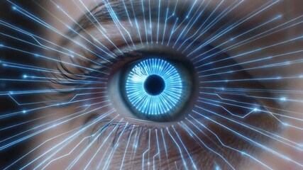 Close up of Human Eye with Digital Data Processing Overlay - Powered by Adobe