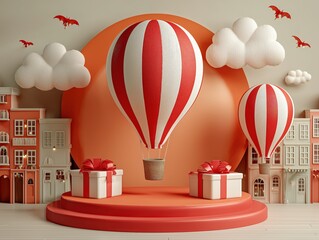 Christmas Flat-lay 3D Render with Snowman, Red Gift Boxes and Golden Bows