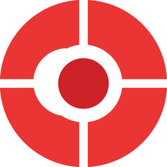 Red and white circular target symbol with a central red circle and white crosshairs on a transparent background isolated graphic element