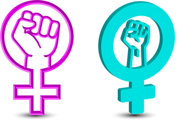 Feminist symbols a raised fist within the female sign representing female empowerment