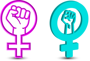 Feminist symbols a raised fist within the female sign representing female empowerment