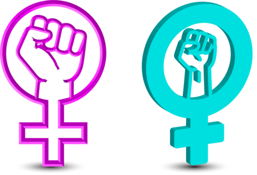 Feminist symbols a raised fist within the female sign representing female empowerment