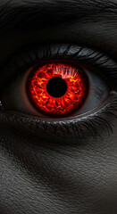 Intense fiery iris reveals a captivating gaze and dark mysterious mood