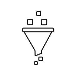 A vector icon representing data deletion and filtering through a funnel, created in line style with editable stroke