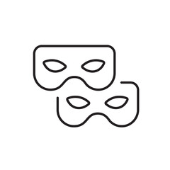 A vector icon representing data anonymization with two masks, created in line style with editable stroke