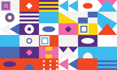 Abstract geometric composition with orange purple and blue shapes design