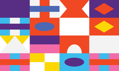 Modern abstract color block design with pink orange and blue squares