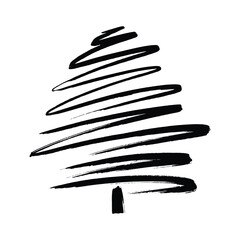 Grunge Brush stroke Christmas tree mark. Ink xmas tree vector sketch. Marker hand draw Christmas tree icon. Ink brush calligraphy spruce tree. Christmas tree black silhouette.  © DesignToonsy