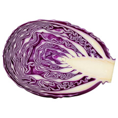 Obraz premium Cross section of fresh purple red cabbage half showing texture on transparent background