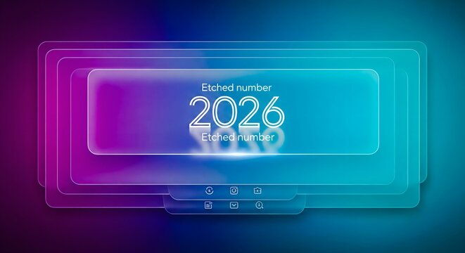Futuristic glass morphism ui design with etched number for website and app interface in blue purple gradient