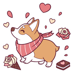 SVG art: A Grumpy Corgi in a Valentine vibe with with a scarf, tinted with Valentine Blush tones
