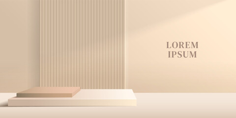 3D rectangular podium for product advertising in beige colors.