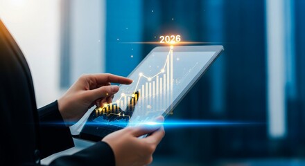 Business analysis on tablet for year 2026 financial growth and stock market investment strategy report