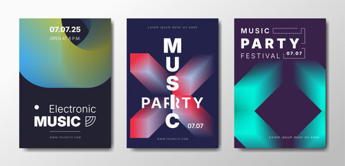 Musical party posters set. Colorful templates for your event.