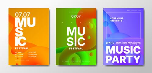 Musical party posters set. Colorful templates for your event.