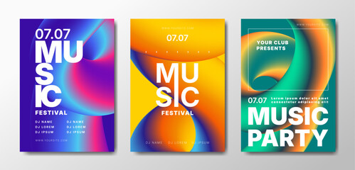 Musical party posters set. Colorful templates for your event.