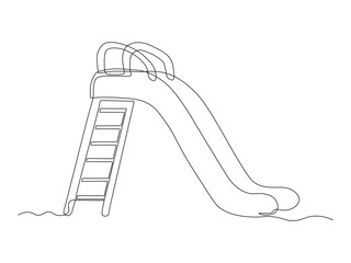 Abstract children's slide on the playground, continuous single one line art hand drawing sketch logo on white background
