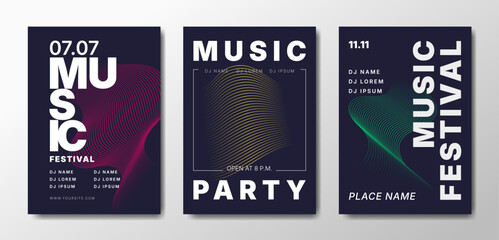 Musical party posters set. Dark templates for your event.