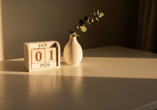 January first calendar new year date minimal aesthetic home decor future planning year ahead time concept - Powered by Adobe