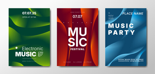 Musical party posters set. Colorful templates for your event.