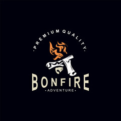 Bonfire Logo Design wood and fire camping adventure vintage illustration