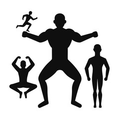 Collection of human workout silhouettes and fitness poses isolated on white background