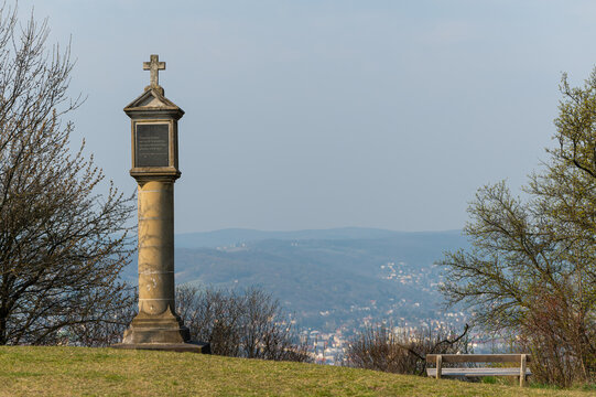 Kaiserin Elisabeth memorial column Bisamberg Austria sunny spring day historic monument view