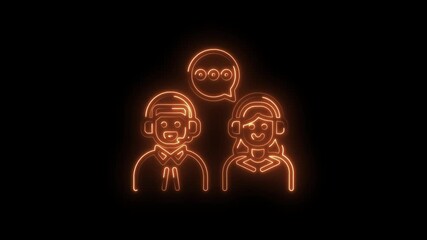 Luminous customer service support team communication glows on black background concept
