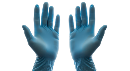 Hands In Blue Medical Gloves Palms Up On Black Background