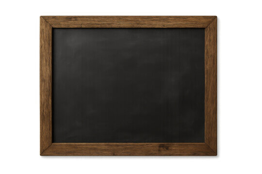 Empty chalkboard with rustic wooden frame, clean surface for text or drawings, isolated on a transparent background