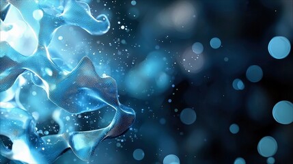 An abstract image featuring flowing blue mesh forms with a bokeh effect, creating a sense of depth and ethereal beauty.