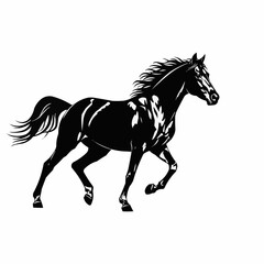 Elegant Black Horse Galloping with Flowing Mane and Tail.