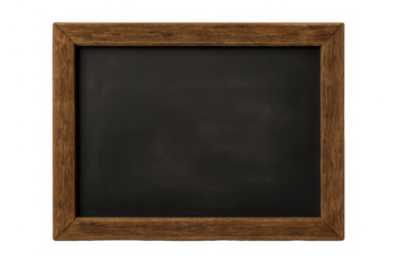 Empty blackboard with wooden frame providing a clean, blank space for educational messages, announcements, or creative drawings on a transparent background