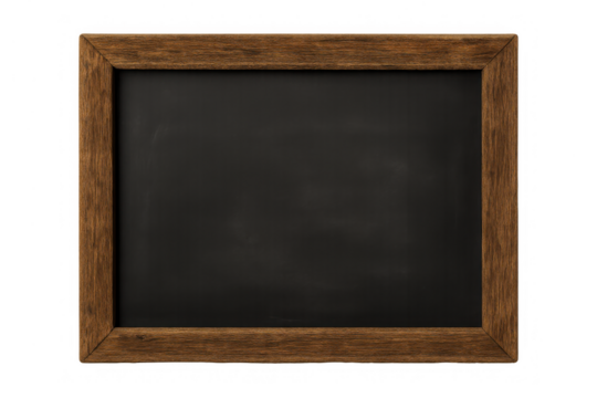 Empty blackboard with wooden frame providing a clean, blank space for educational messages, announcements, or creative drawings on a transparent background - Powered by Adobe