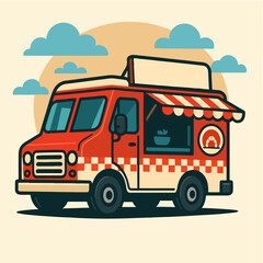 Obraz premium Vintage Food Truck Street Snack Vendor Flat Vector Illustration