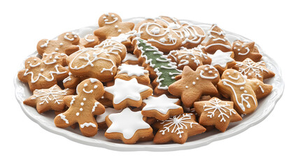 A plate of gingerbread men, Christmas cookies, cutout, transparent image, PNG image