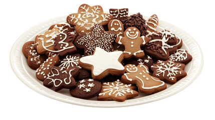 A plate of gingerbread men, Christmas cookies, cutout, transparent image, PNG image