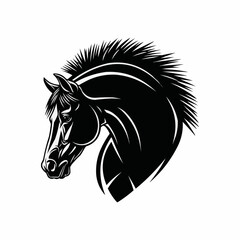 Majestic Black Horse Head Illustration with Detailed Mane and Muscular Neck.